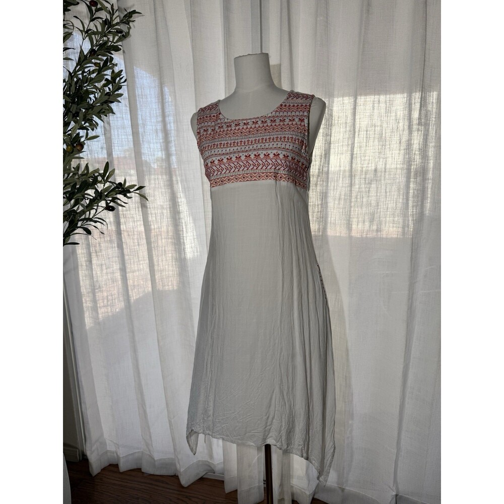 Srishti Embroidered Boho Dress Size M White Ethnic Print Hi-Low Hem Summer Dress